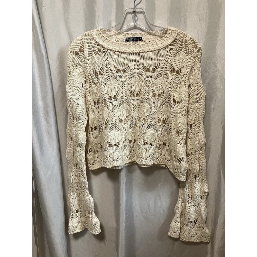 Nasty Gal Crop Top Crocheted Sweater Natural White Women's M Y2K Cottage Core